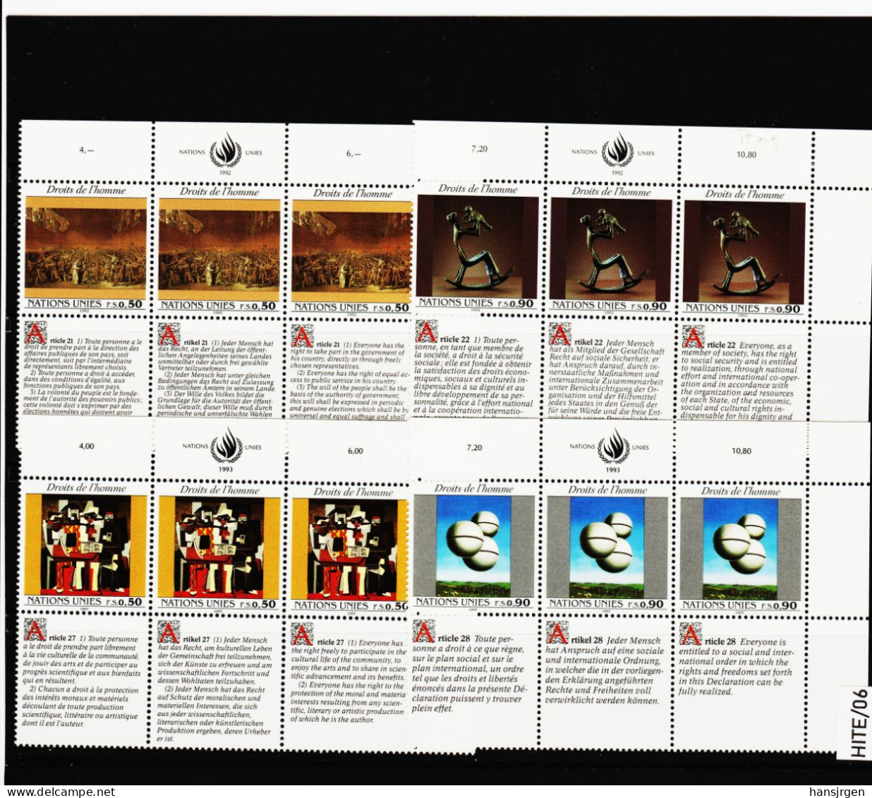 HITE/06 VEREINTE NATIONEN UNO GENF Michl 223/24 + 233/4  4 SECHSERBLÖCKE  Zd.-Zf. ** Postfrisch - Unused Stamps