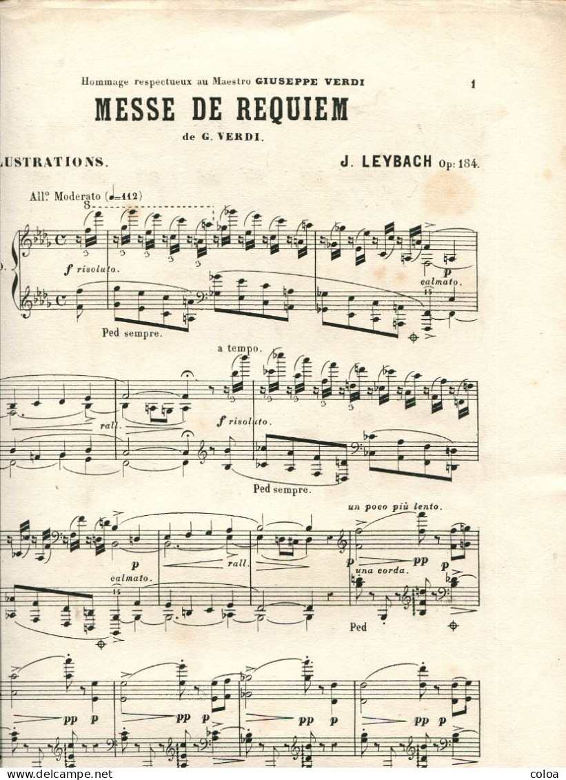 Partition Verdi Messe De Requiem J. LEYBACH Dédicacée - V-Z