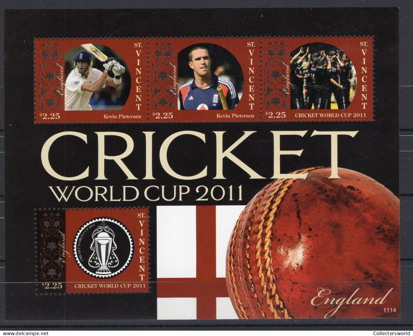 St Vincent Sheetlet 4v 2011 Cricket World Cup 2011 Team England Kevin Pietersen MNH - Cricket