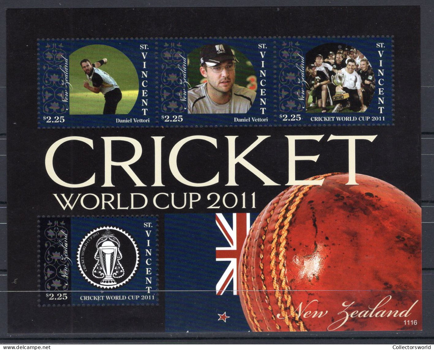 St Vincent Sheetlet 4v 2011 Cricket World Cup 2011 Team New Zealand Daniel Vettori MNH - Cricket