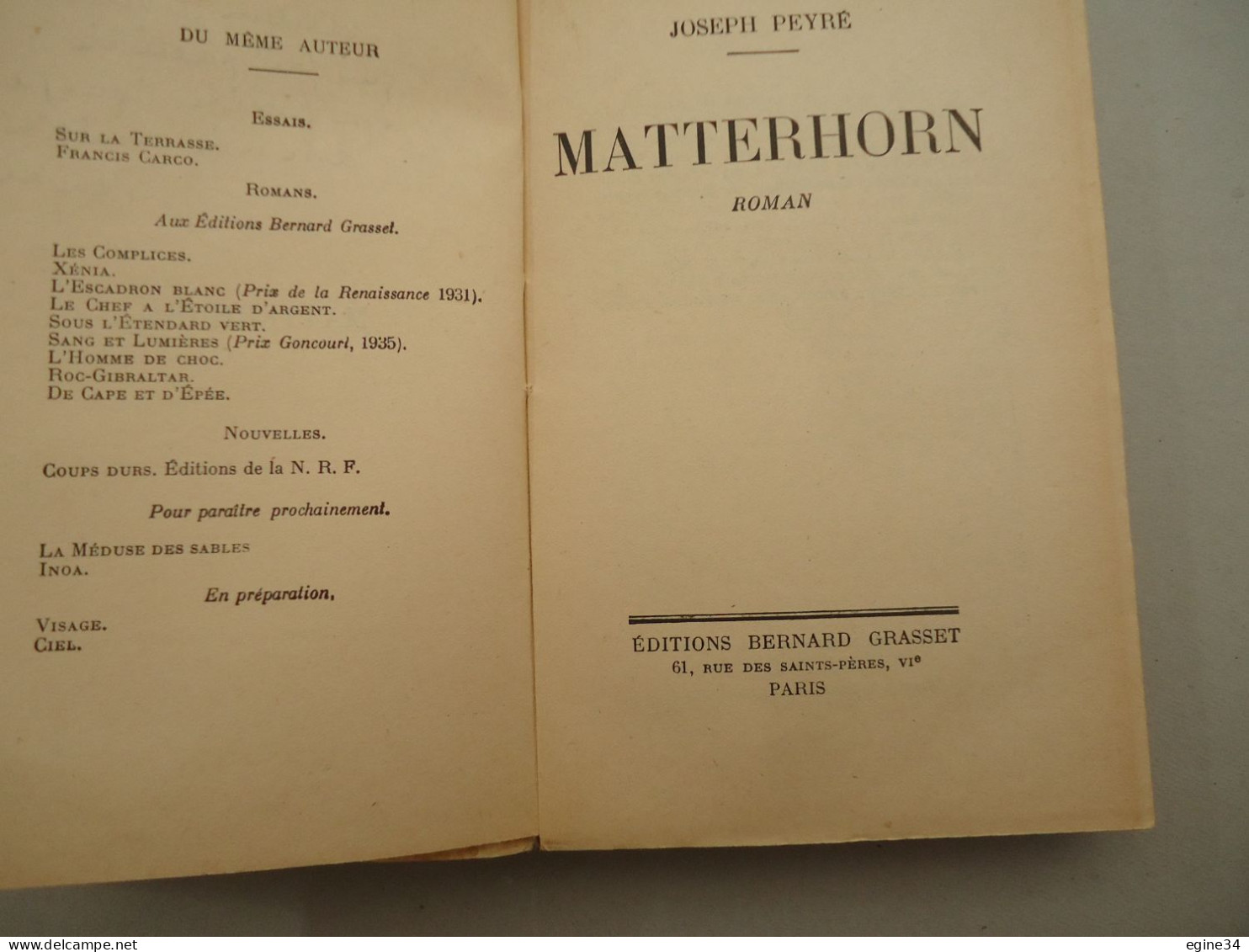 Editeur Grasset - Joseph Peyré - Mattehorn   - 1939 - Dédicacé - Livres Dédicacés