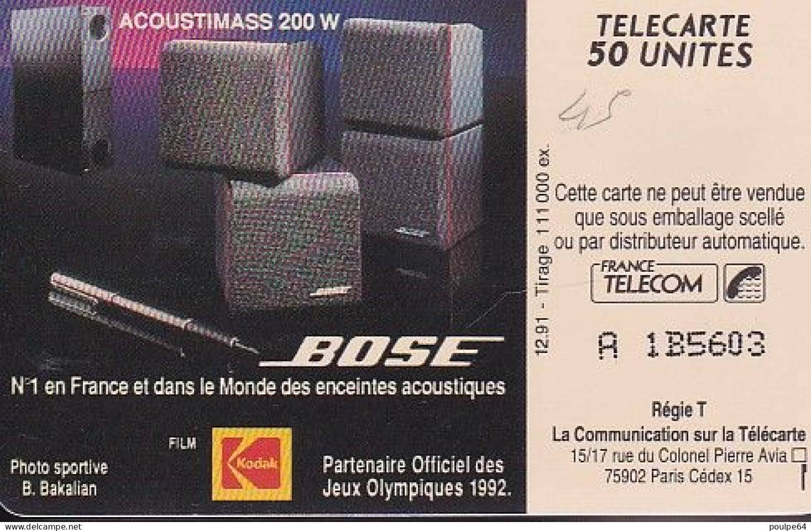 F217  12/1991 BOSE " Patinage De Vitesse " 50 SO3 - 1991