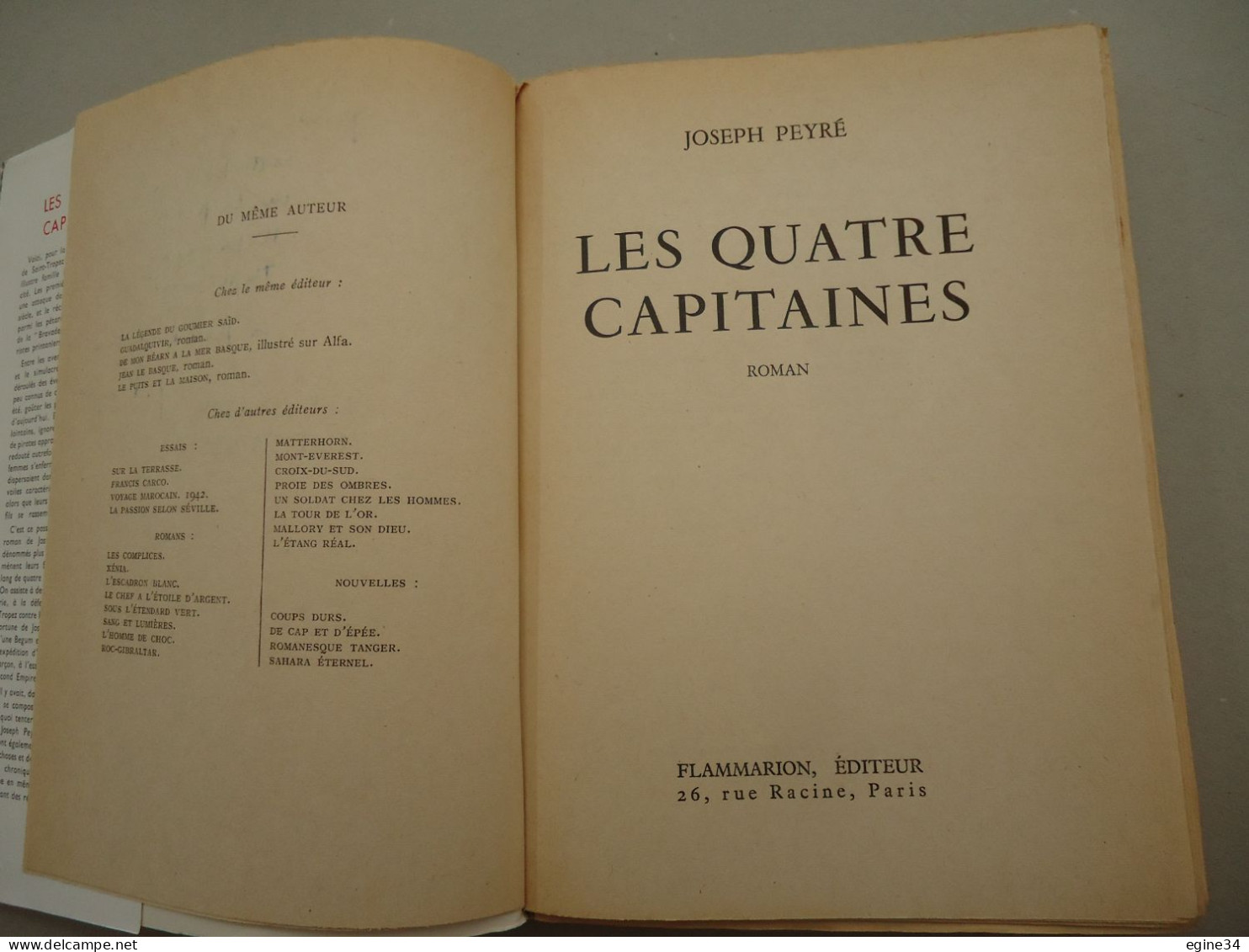 Editeur Flammarion - Joseph Peyré - Les Quatre Capitaines   - 1956 - Dédicacé - Livres Dédicacés