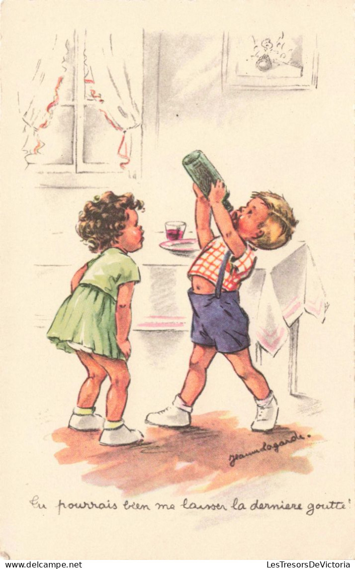 ENFANTS - Dessins D'enfants - Enfants Buvant Du Vin - Colorisé - Carte Postale Ancienne - Children's Drawings