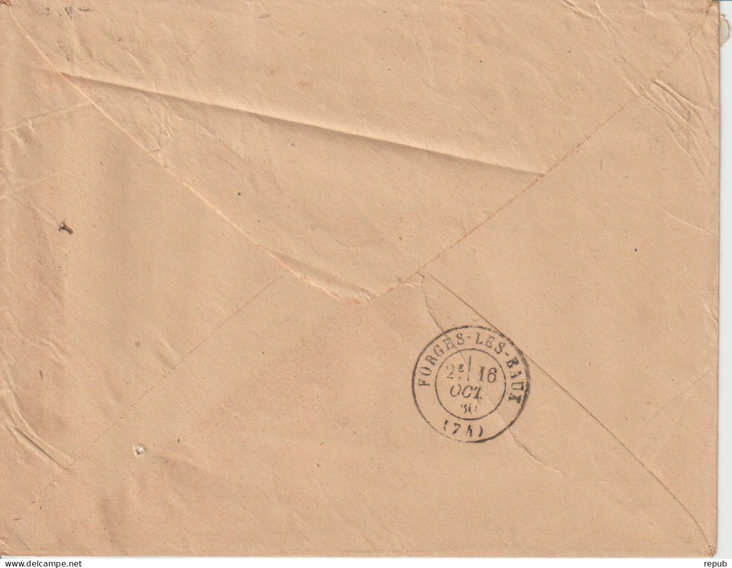 France Lettre 1880 De Formerie (Oise)  Pour Forges (76) Avec Paire 90 Bleu Sur Bleu - 1877-1920: Période Semi Moderne