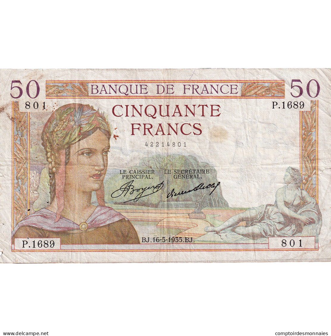 France, 50 Francs, Cérès, 1935, P.1689, TB+, Fayette:17.9, KM:81 - 50 F 1934-1940 ''Cérès''