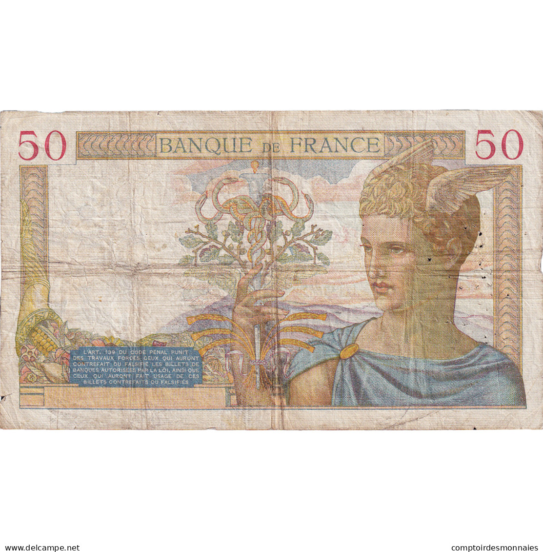France, 50 Francs, Cérès, 1937, D.5865, TB+, Fayette:17.36, KM:81 - 50 F 1934-1940 ''Cérès''