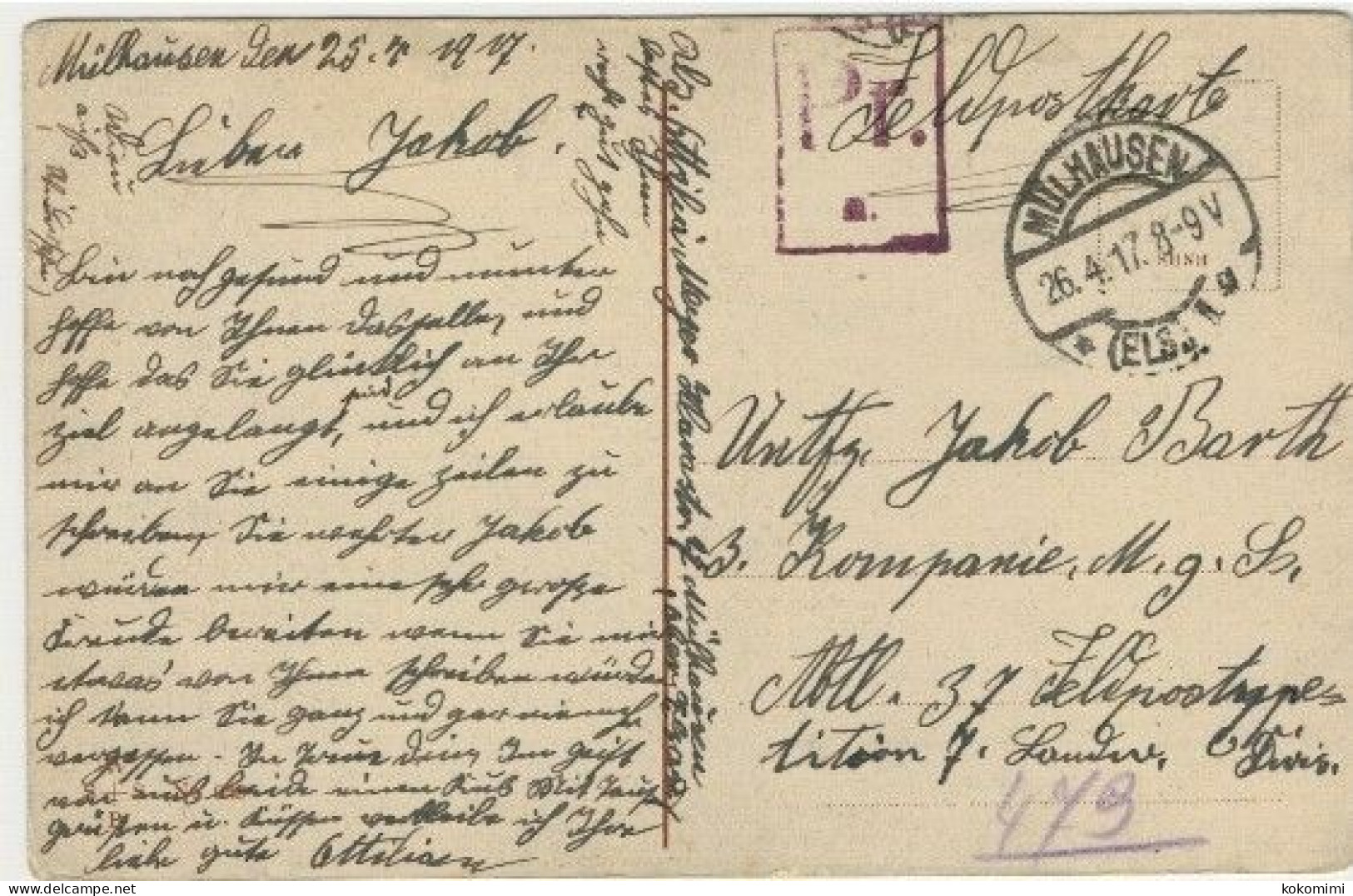 Karte Von Mülhausen Mit Prüfungstempel   26/4/17 - Altri & Non Classificati