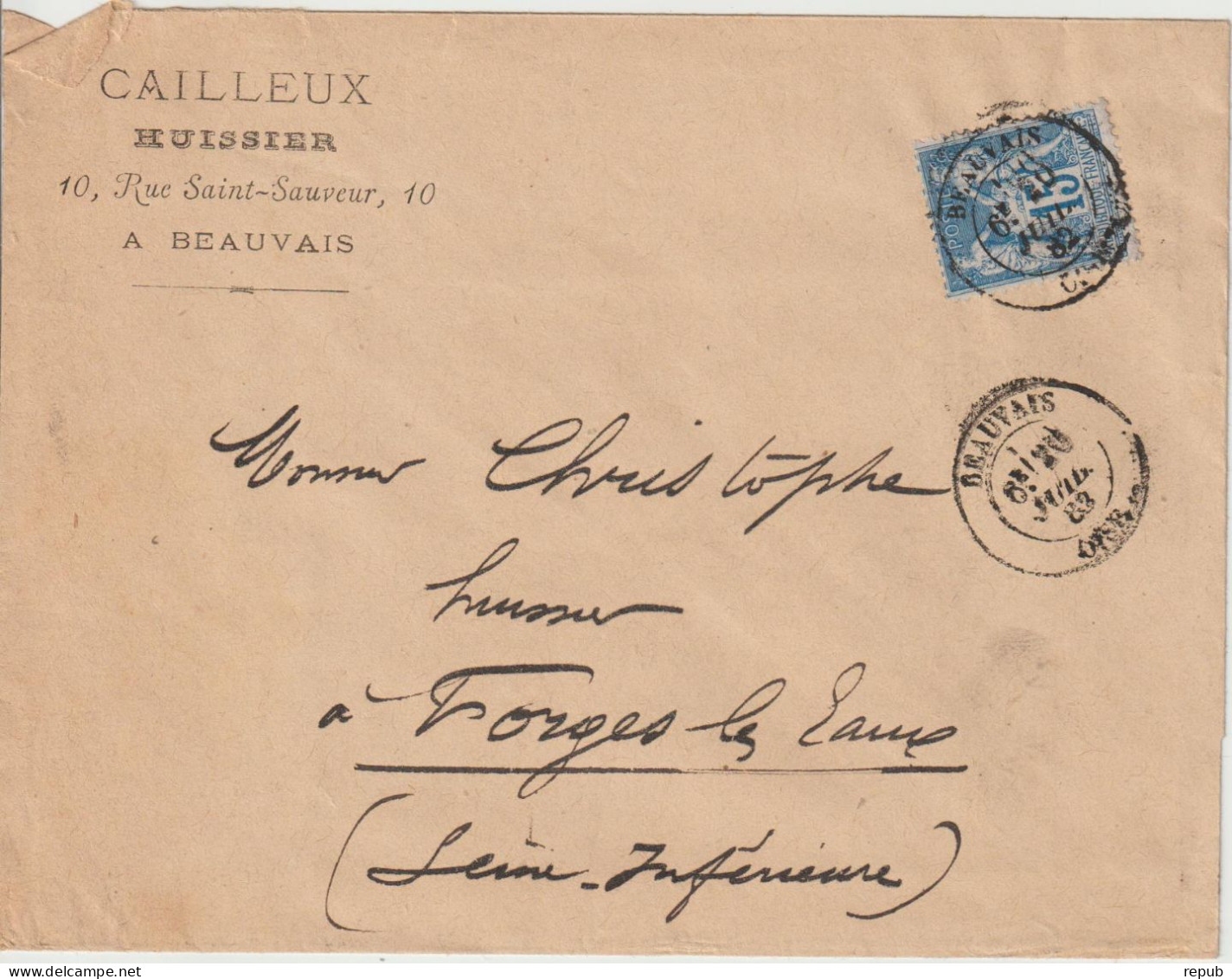 France Lettre 1883 De Beauvais (Oise) Pour Forges (76) - 1877-1920: Semi-Moderne