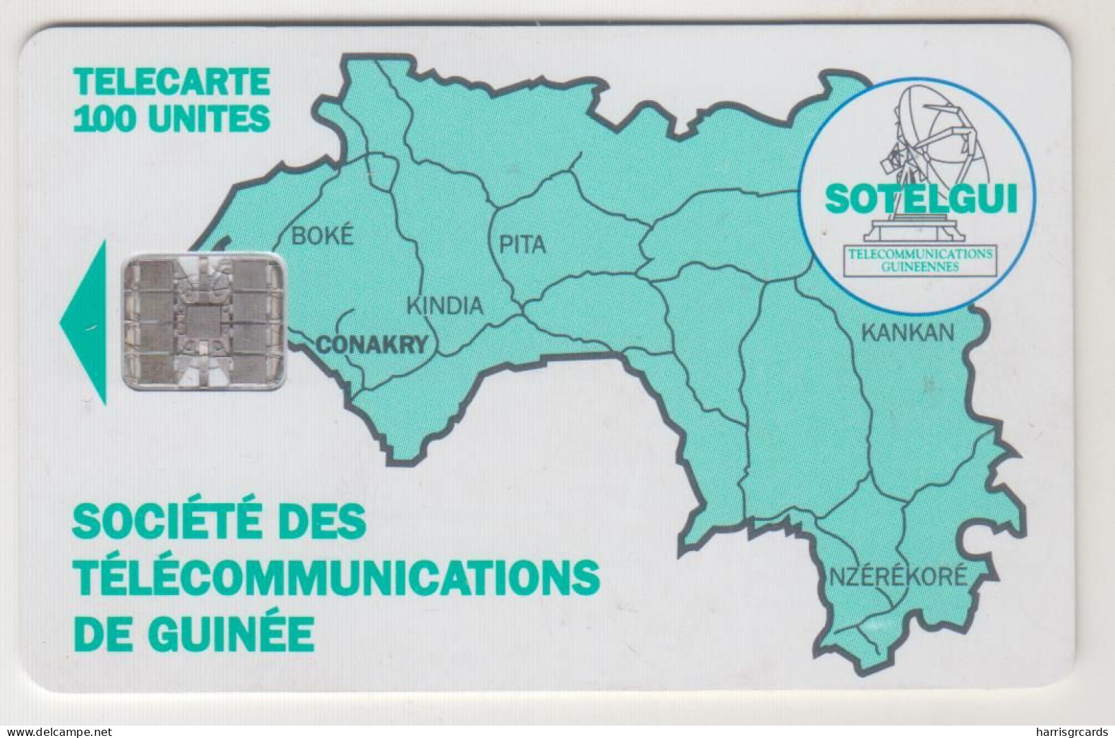 GUINEA - Map Of Guinea (Without Logo Moreno) ,CN: Red Control Number At Top Right: 8 Digits, 100 U, Used - Guinee