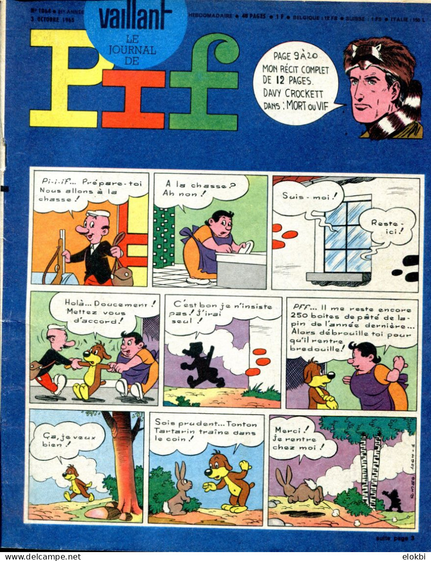 Vaillant Le Journal De Pif N°1064 Du 3 Octobre 1965 - Récit Complet De Davy Crockett - Vaillant