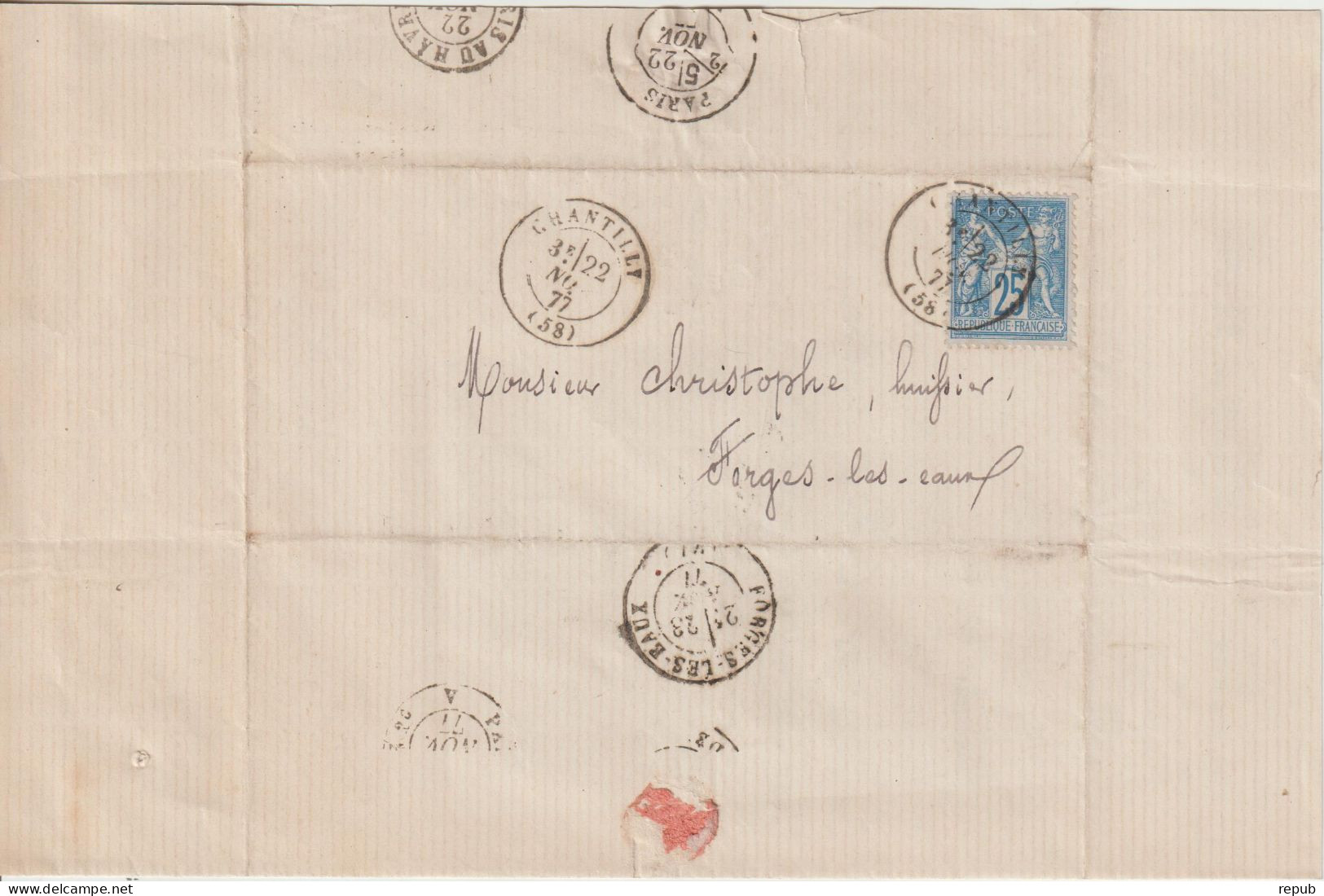 France Lettre 1877 De Chantilly (Oise) Pour Forges (76) - 1849-1876: Période Classique