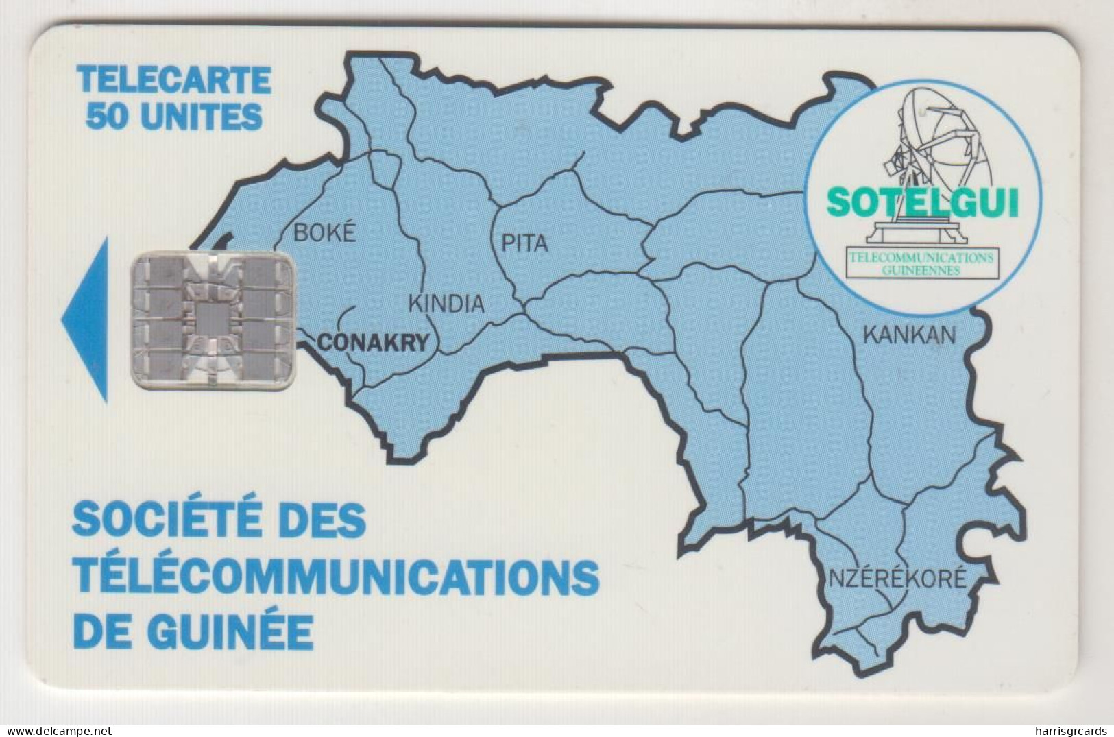 GUINEA - Map Of Guinea ,CN: Red Control Number At Bottom Right: C611xxxxx, 50 U, Used - Guinée