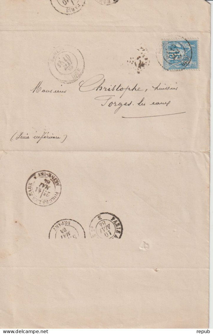 France Lettre 1884 De Senlis (Oise) Pour Forges (76) - 1877-1920: Période Semi Moderne