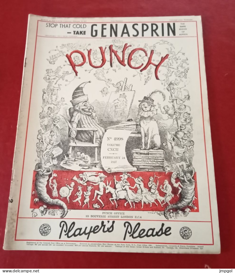 Revue Anglaise Punch N°4998 Février 1937 The London Charivari Humoristique Satirique Nombreux Illustrateurs Avant Guerre - Religion/ Spirituality