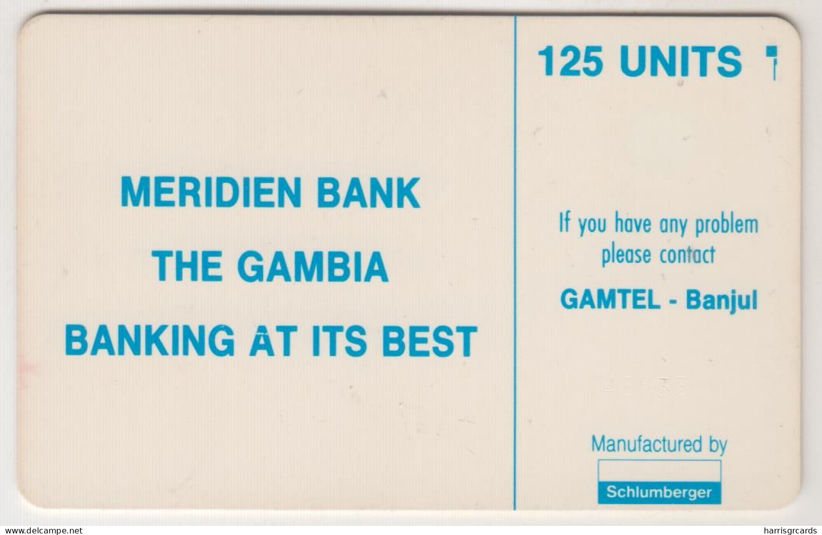 GAMBIA - Logo - Blue Meridien Bank, Chip In AFNOR Position, Without Frame, Without Hole,CN: 43533, 125 U, Used - Gambia