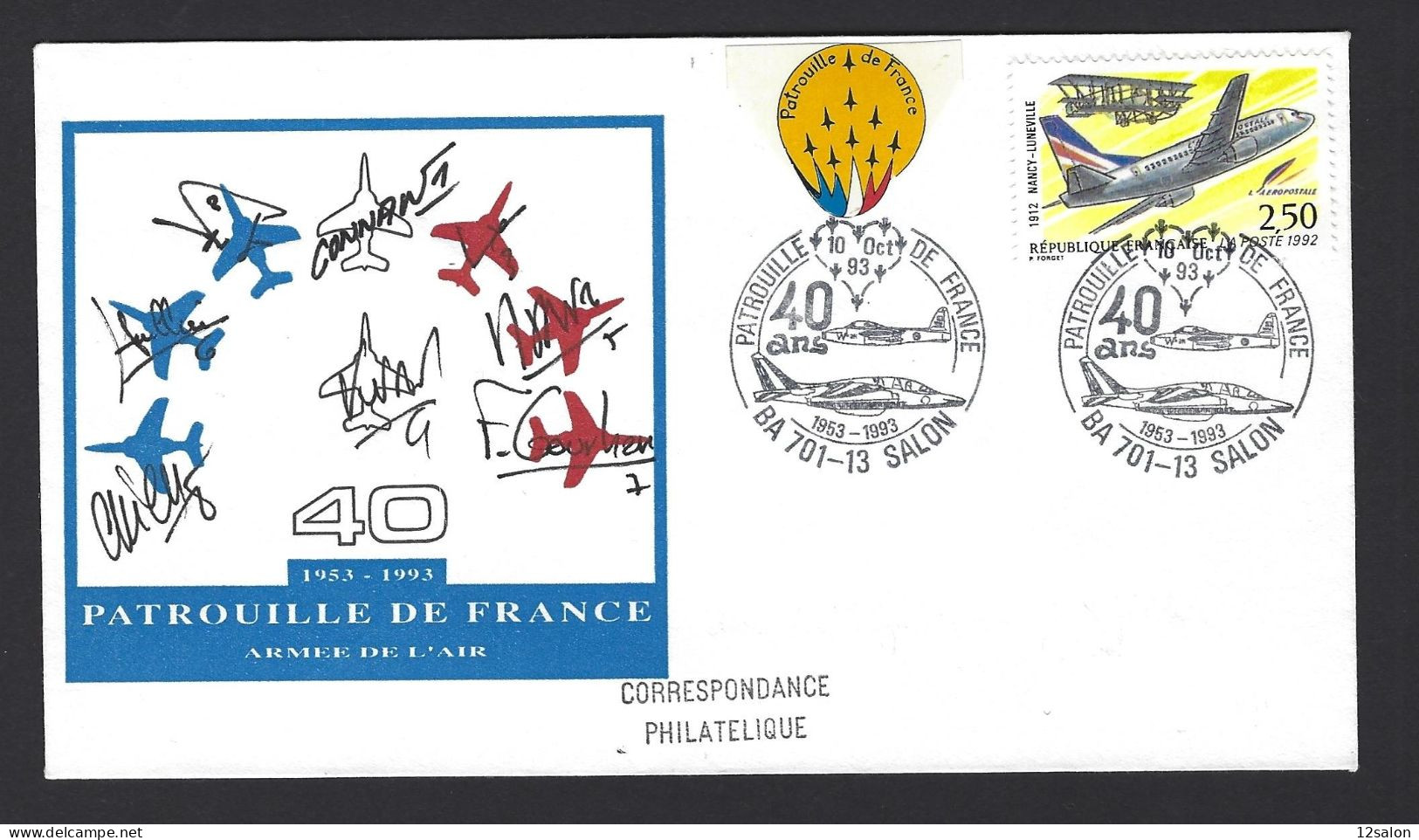 PATROUILLE DE FRANCE 1993 Signature Dédicace Pilote PAF Salon De Provence - Aerei