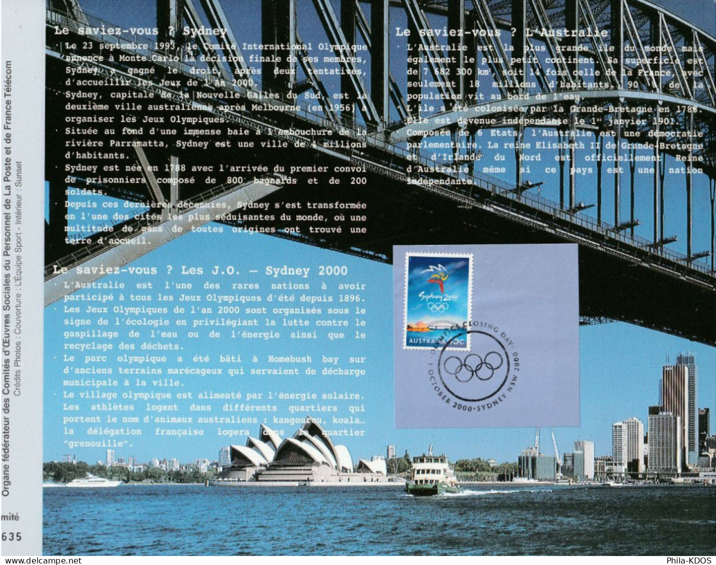 " J.O DE SYDNEY  " Sur Feuillet CEF Spécial 1er Jour De 2000. Voir Les 4 Scans. Parfait état FDC A SAISIR ! - Estate 2000: Sydney