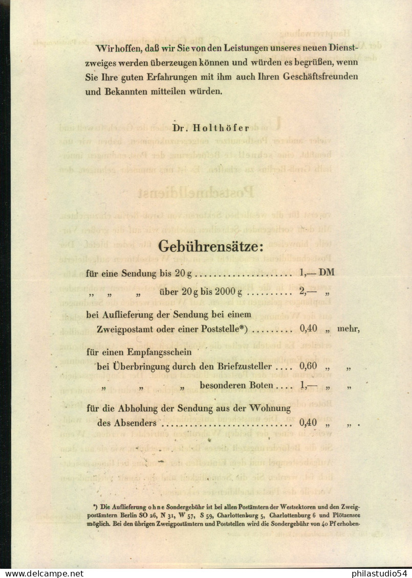 1948, Merkblatt über Die Gebühren Des Postschnelldienstes In Berlin. - Other & Unclassified