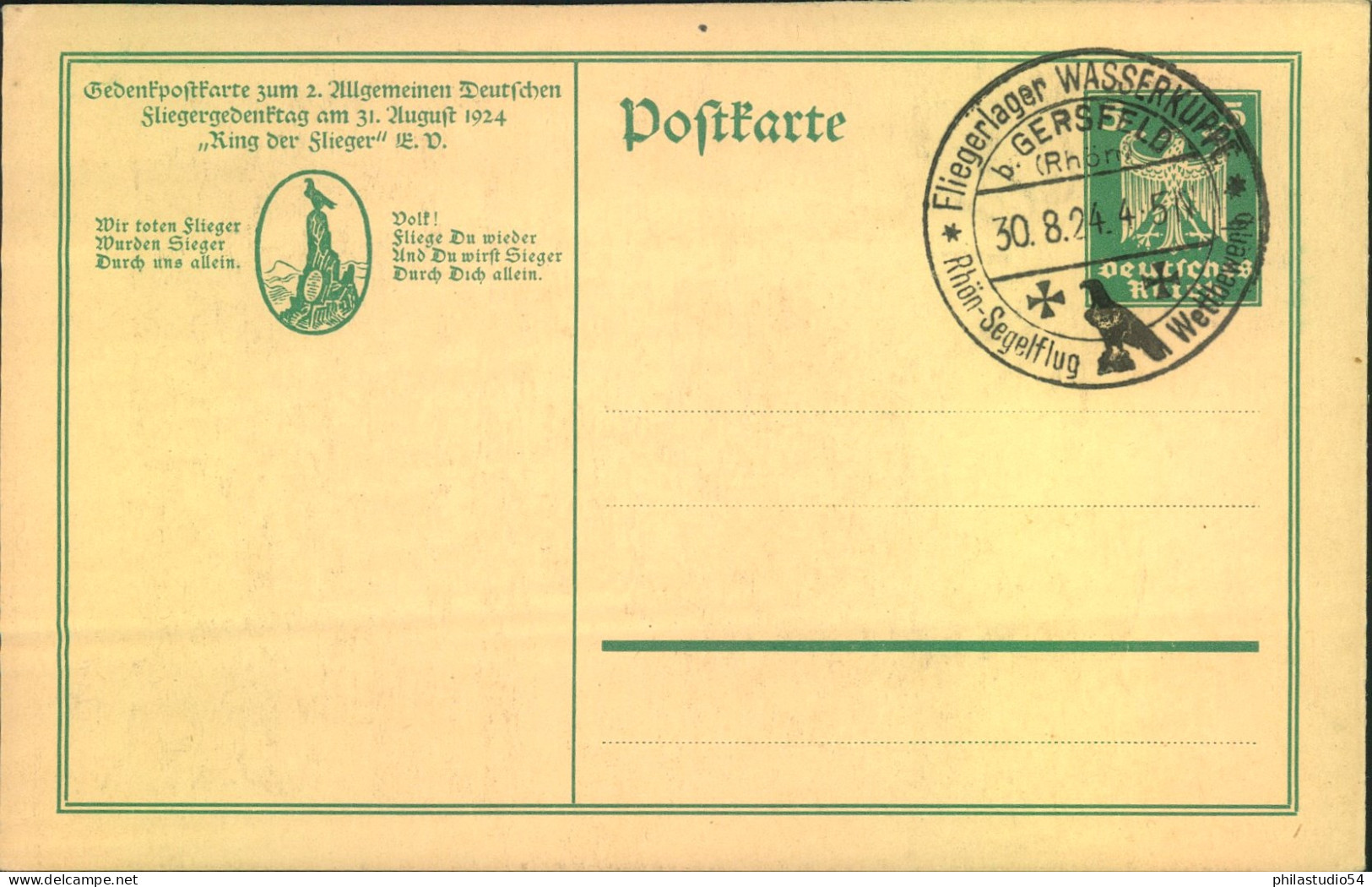 1924, Privatganzsache Mit Sonderstempel "Flieferlager Wasserkuppe"s - Briefe U. Dokumente