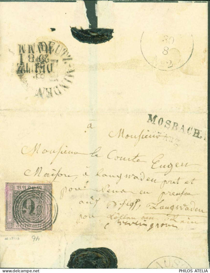 Allemagne Grand Duché De Bade YT N°4 Oblit Cercle Concentrique GC 26 + Marque Postale MOSBACH - Briefe U. Dokumente