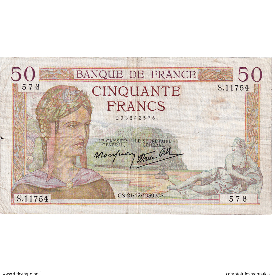 France, 50 Francs, Cérès, 1939, S.11754, TB+, Fayette:18.36, KM:85b - 50 F 1934-1940 ''Cérès''