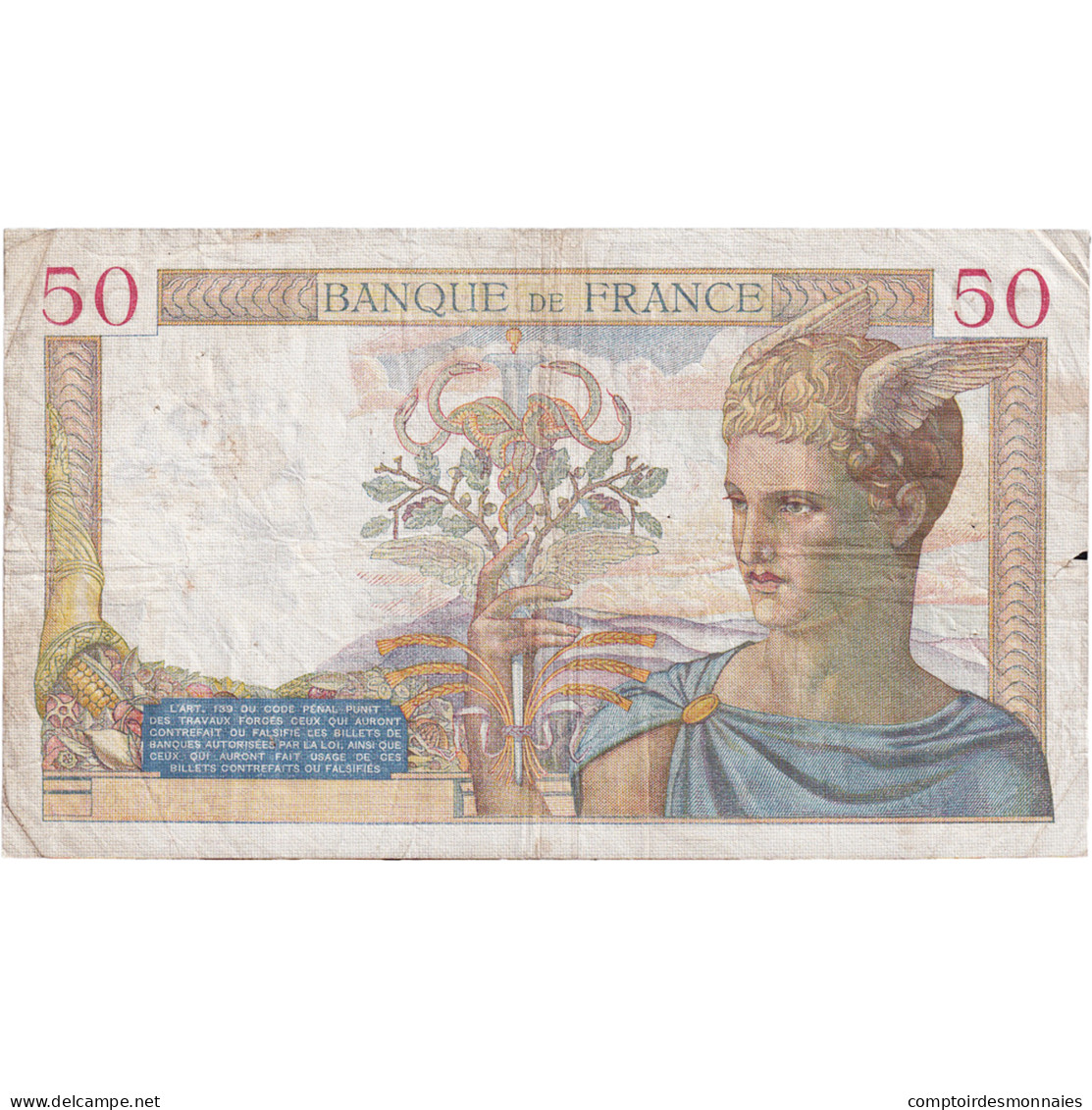 France, 50 Francs, Cérès, 1939, S.11754, TB+, Fayette:18.36, KM:85b - 50 F 1934-1940 ''Cérès''