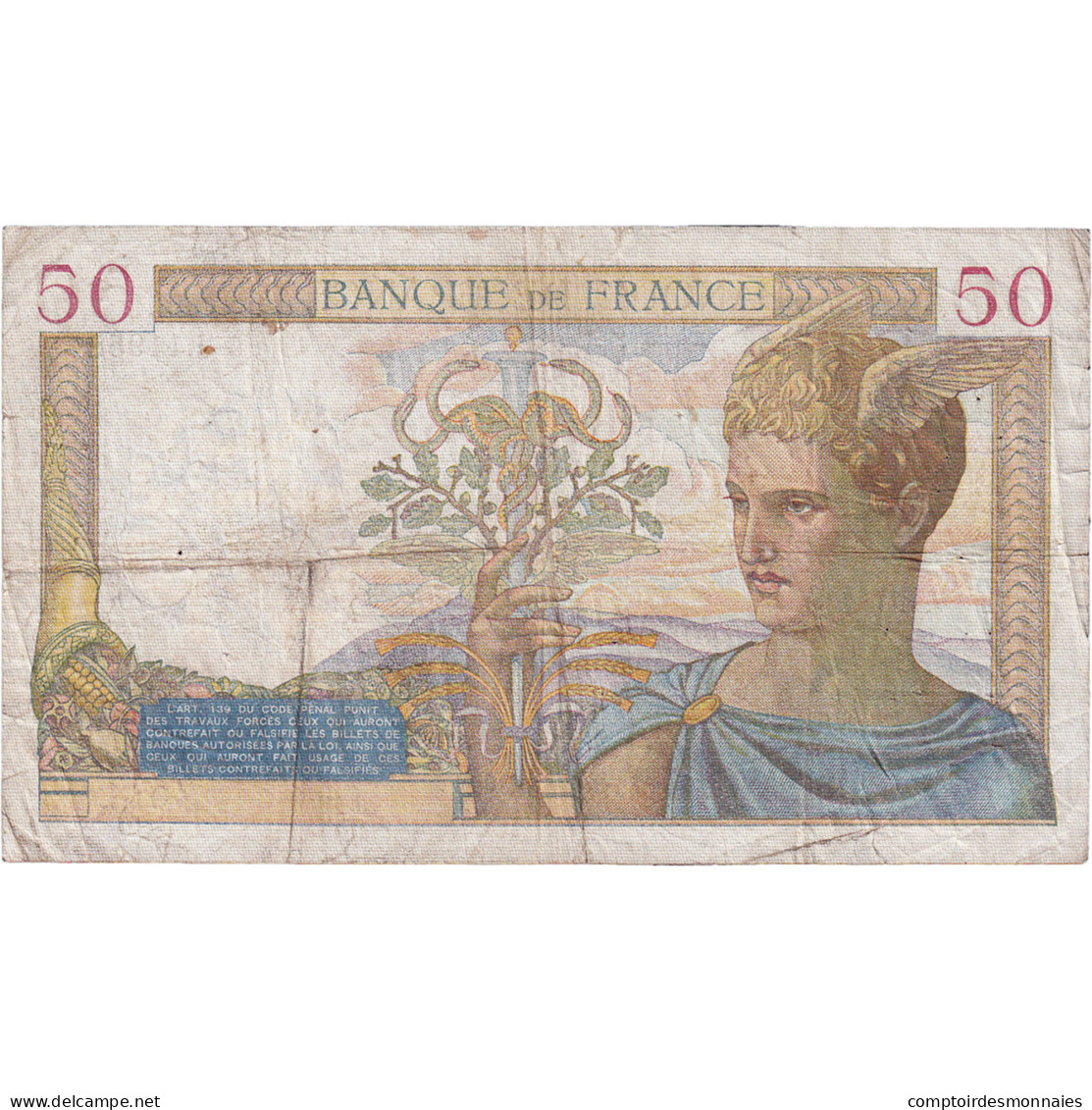 France, 50 Francs, Cérès, 1940, J.11958, TB+, Fayette:18.37, KM:85b - 50 F 1934-1940 ''Cérès''