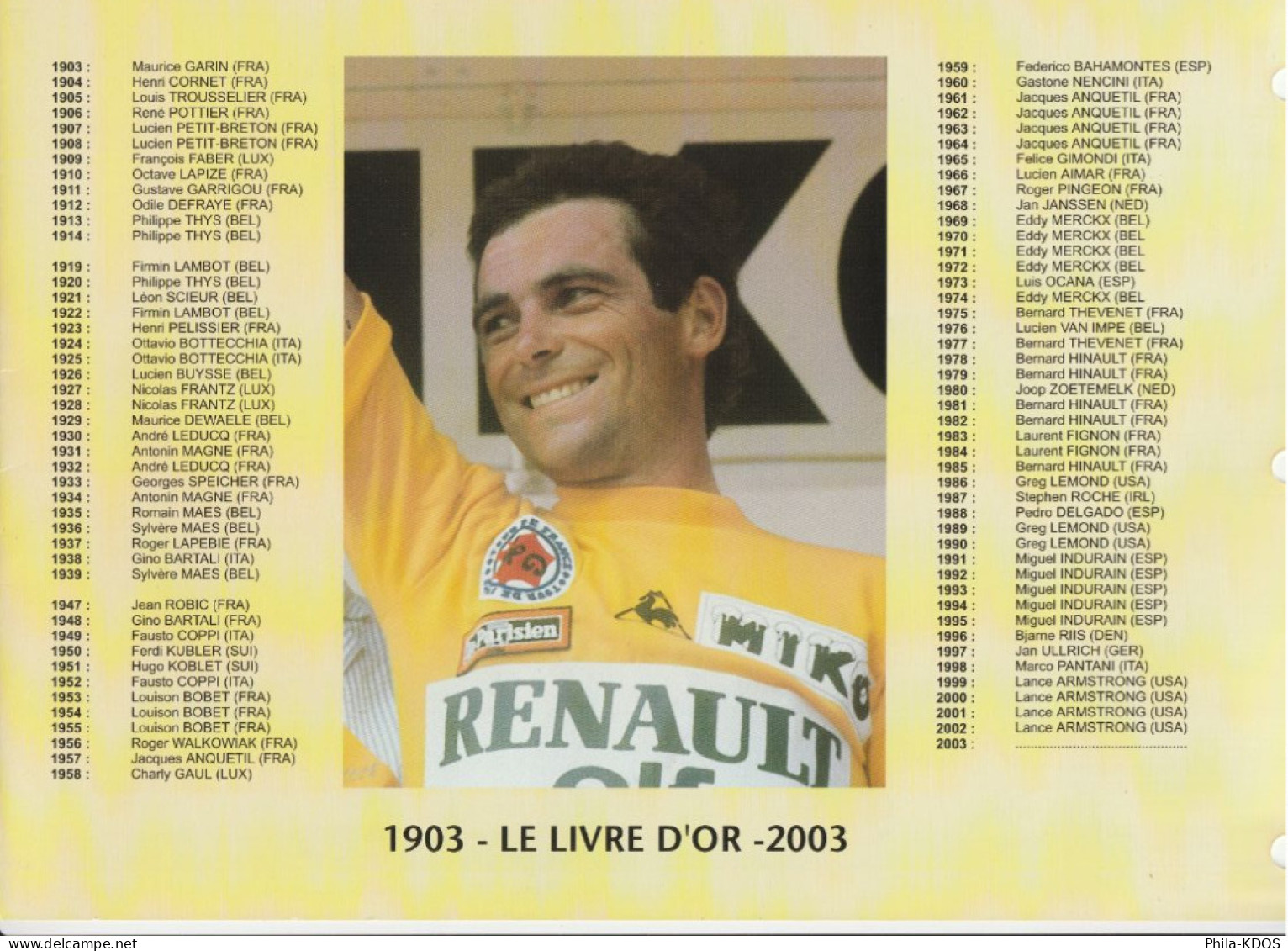 " 100 ANS DU TOUR DE FRANCE / HINAULT ... " Sur Feuillet CEF Spécial 1er Jour N°té De 2003. Parfait état FDC A SAISIR ! - Ciclismo