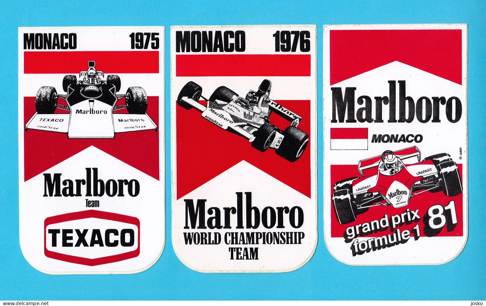 FORMULA 1 - Monaco Grand Prix ... Lot Of 3. Vintage Stickers * F1 Marlboro Team Texaco Good Year Valvoline Unipart - Car Racing - F1