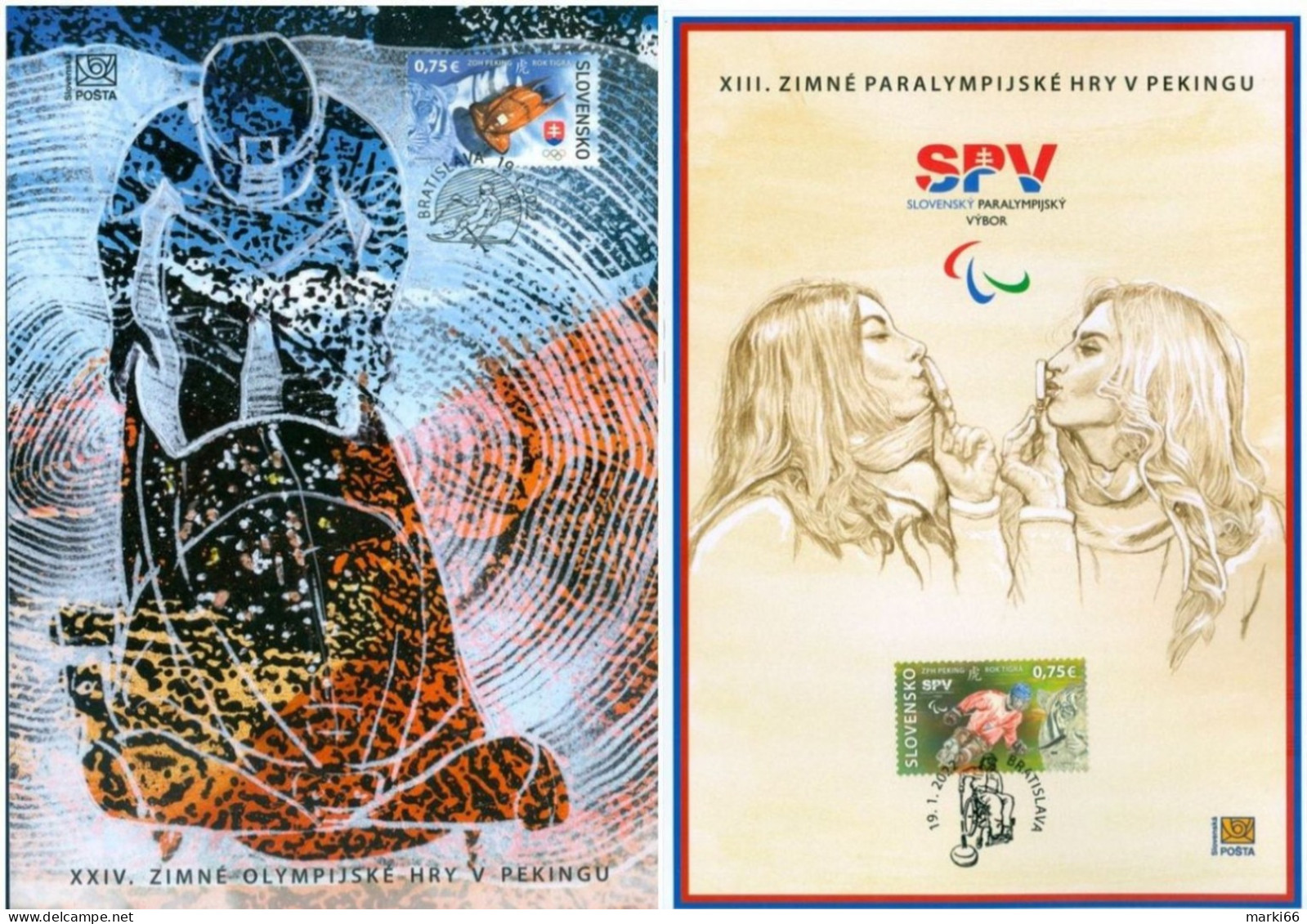 Slovakia - 2022 - Olympic And Paralympic Winter Games In Beijing 2022 - Year Of Tiger - Commemorative Sheets Set - Brieven En Documenten