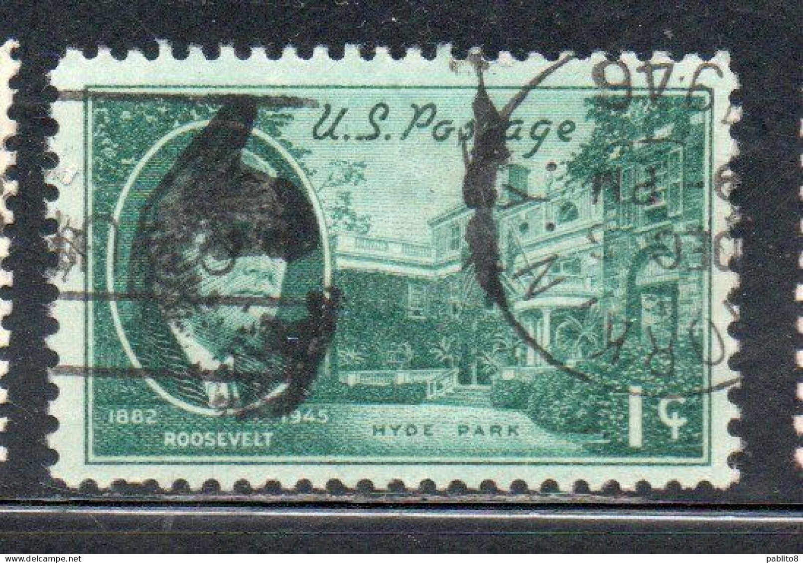 USA STATI UNITI 1945 FRANKLIN D. ROOSEVELT ISSUE HYDE PARK HOME CENT. 1c USED USATO OBLITERE' - Usados