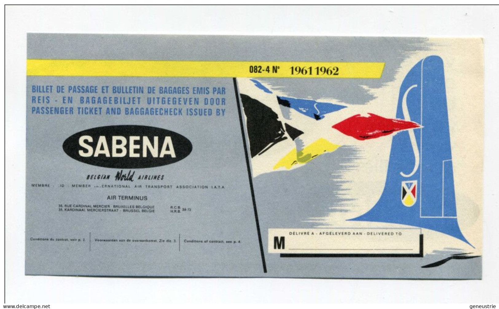 Billet Ticket De Passage / Bagages émis Par La Compagnie Aérienne Sabena 1967-1962 - Belgian Airlines - Aviation - Avion - Europa