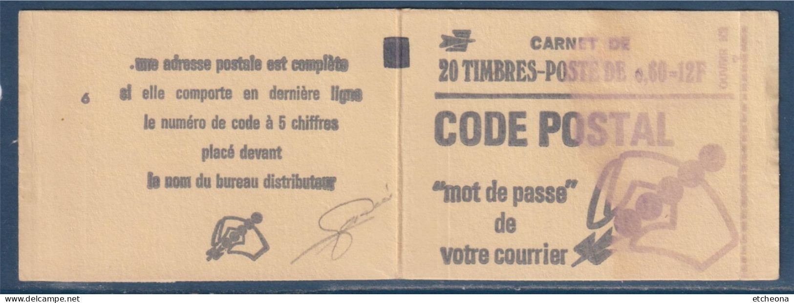 Marianne De Béquet N°1815c Paire Verticale De Carnet Neuf Sans Phosphore Daté 7. 16.10.74 Et Couverture - 1971-1976 Marianne De Béquet