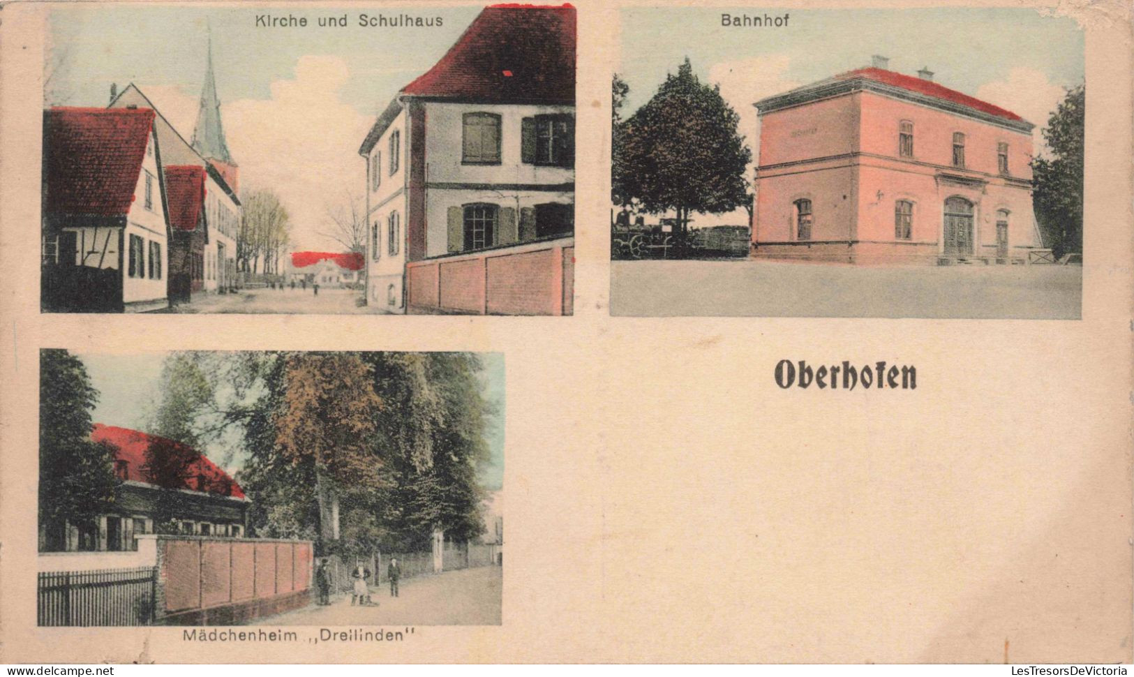 France - Oberhofen - Carte Multivue - Colorisé - Kirche Und Schulhaus - Bahnhof - Madchenheim  - Carte Postale Ancienne - Haguenau
