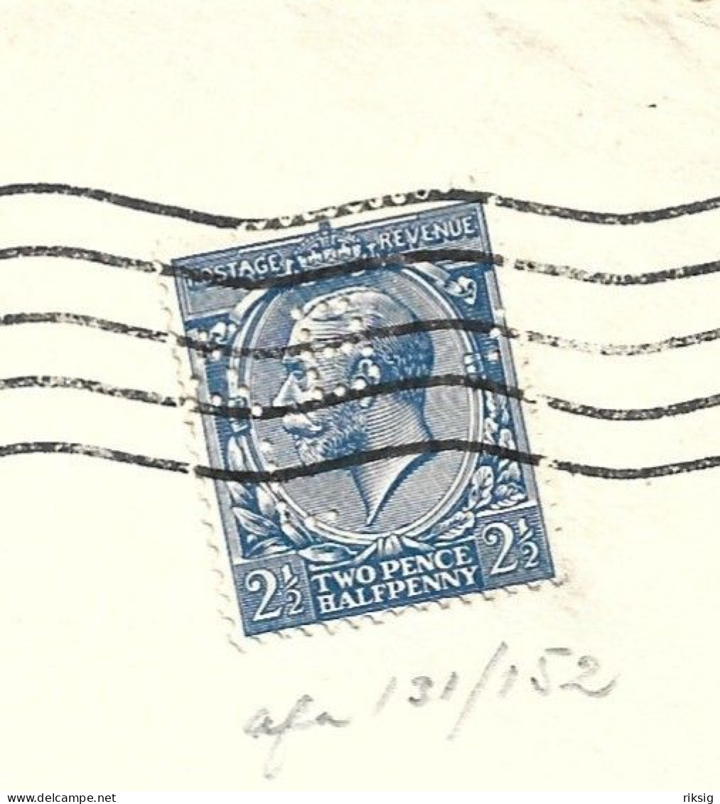 United Kingdom Cover With Perfin. Used 1927.  H-1735 - Perfins