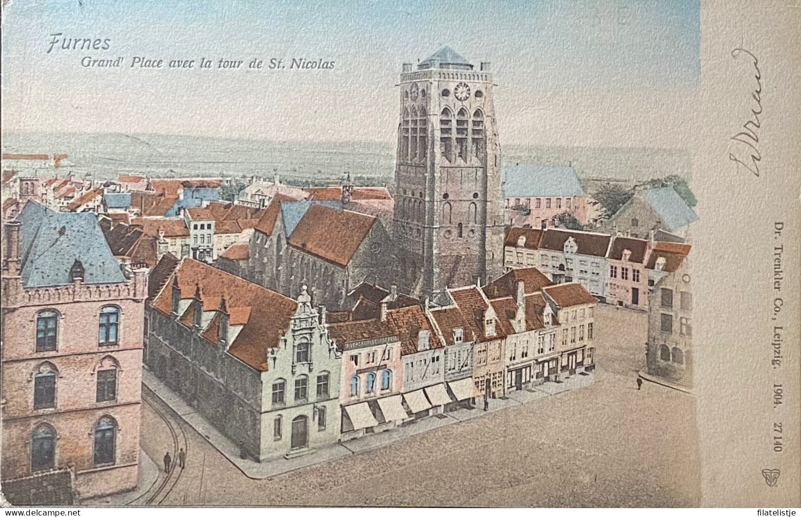 Veurne De Oostkant Van De Markt En De St Niklaastoren Ingekleurd - Veurne