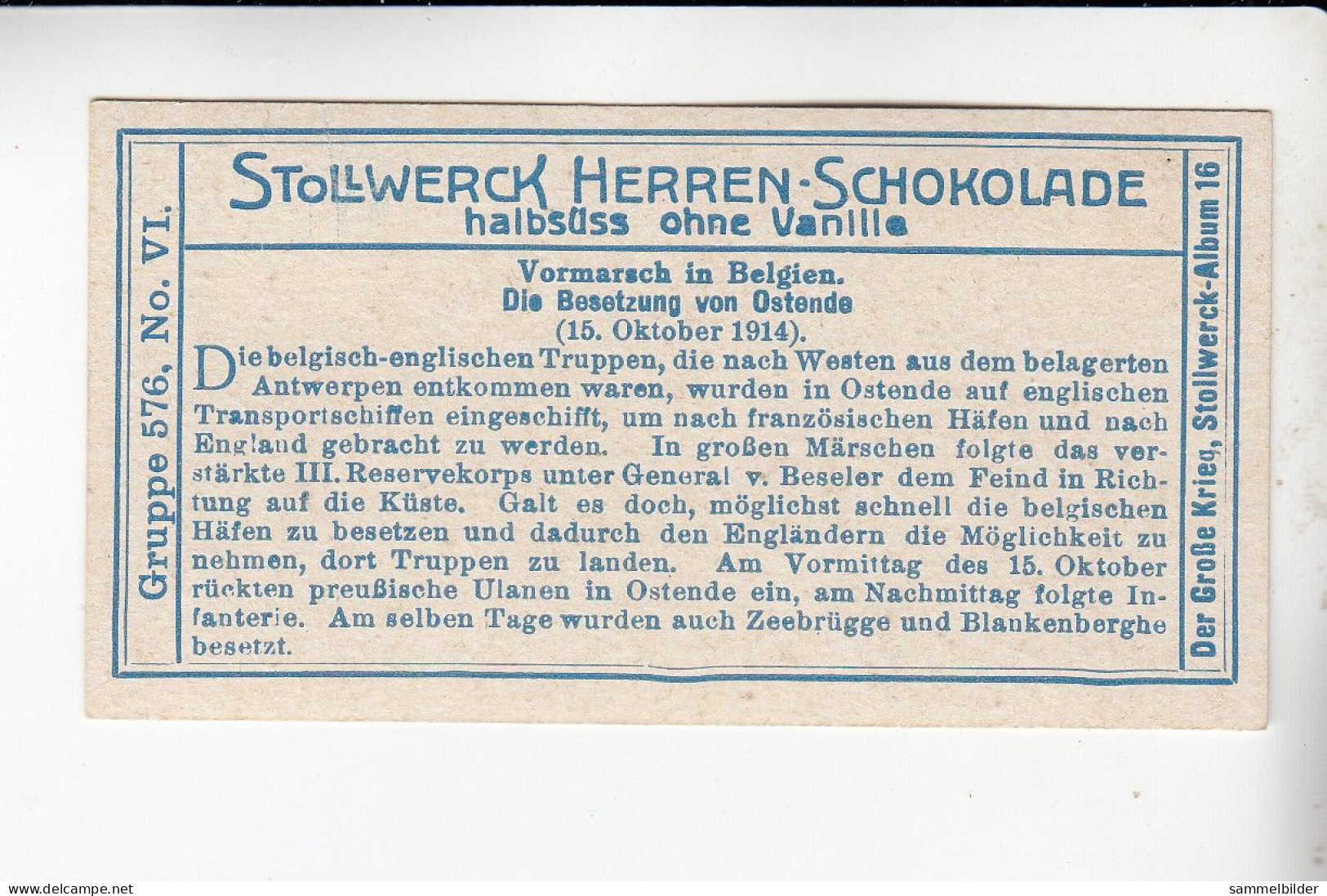 Stollwerck Album No 16 Vormarsch In Belgien Besetzung Von Ostende   Grp 576#6  RARE - Stollwerck