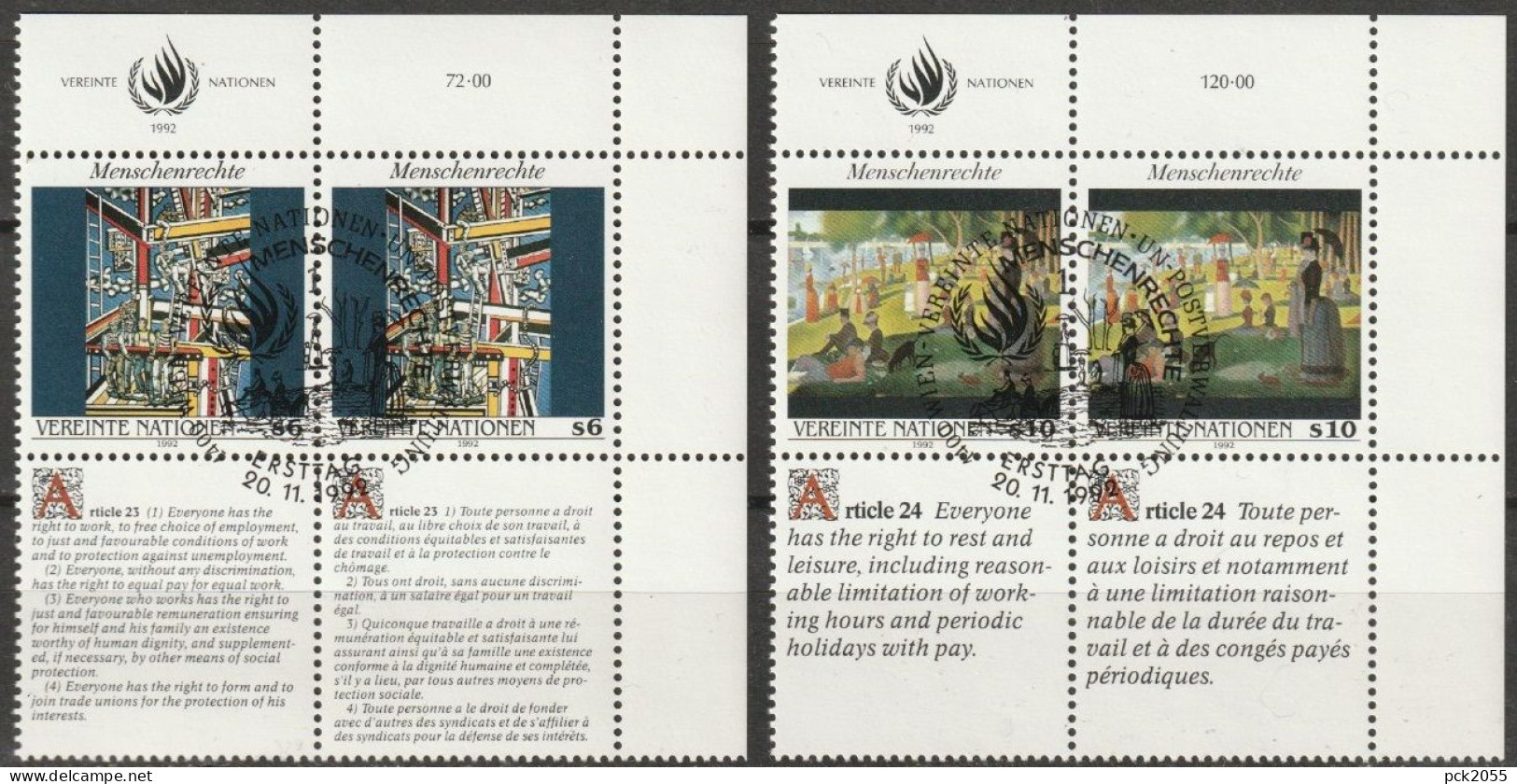 UNO Wien 1992 MiNr.139- 140 Paar O Gestempelt Menschenrechte ( 3127)  Günstige Versandkosten - Used Stamps