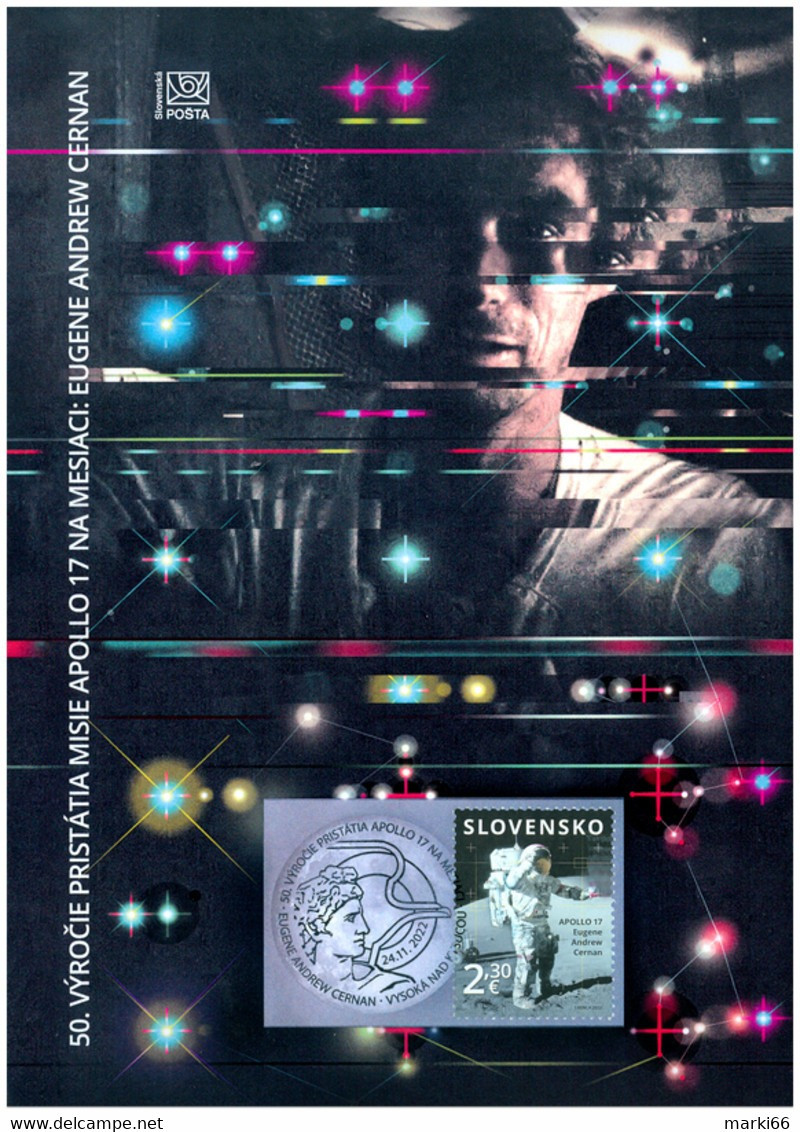 Slovakia - 2022 - 50th Anniversary Of Apollo 17 Flight - Eugene Andrew Cernan - Commemorative Sheet - Cartas & Documentos