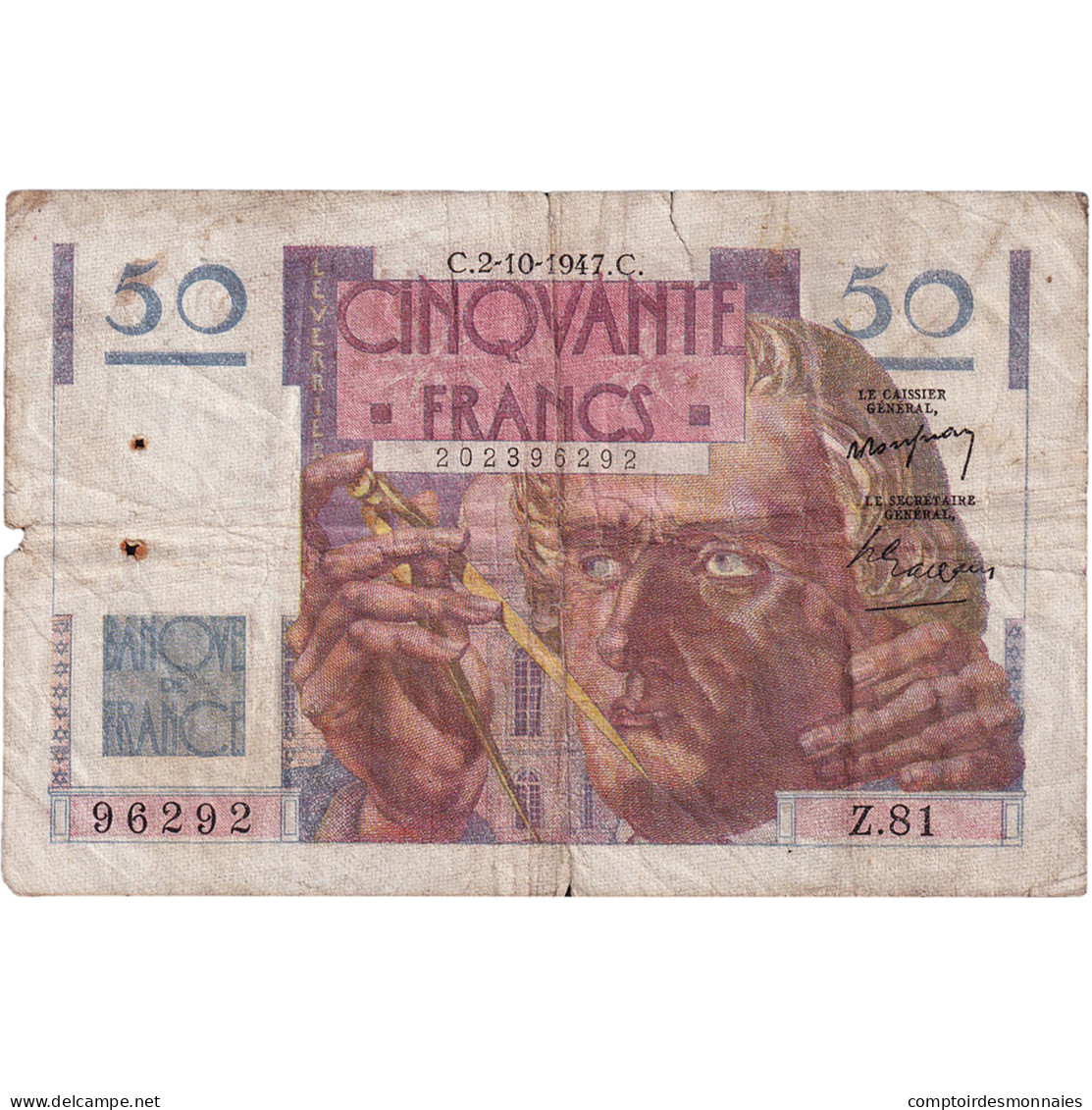 France, 50 Francs, 1947, Z.81, TB+, Fayette:20.9, KM:127b - 50 F 1946-1951 ''Le Verrier''