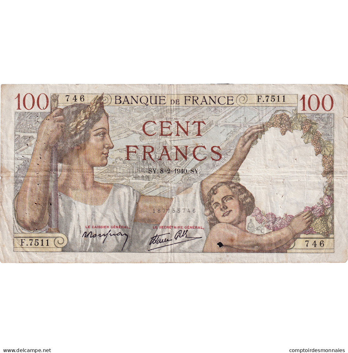 France, 100 Francs, Sully, 1940, F.7511, TB+, Fayette:26.22, KM:94 - 100 F 1939-1942 ''Sully''