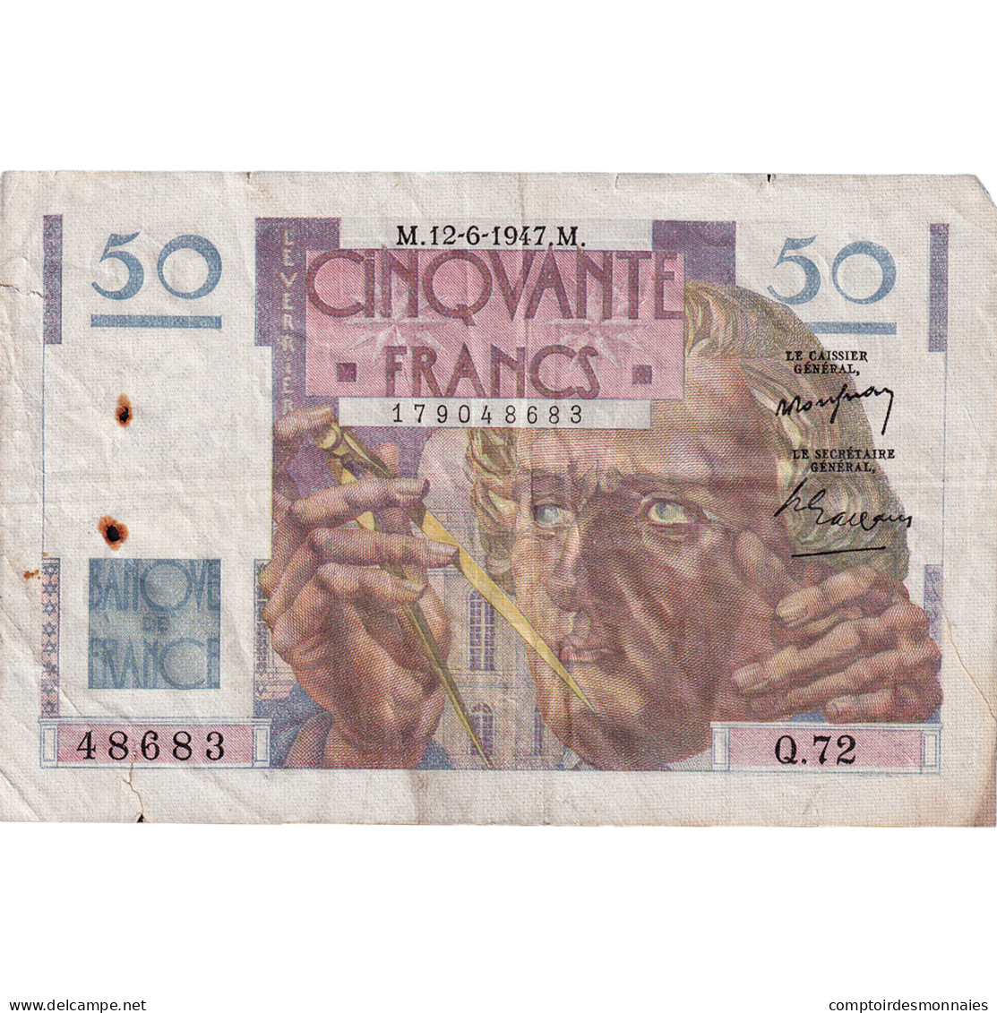 France, 50 Francs, 1947, Q.72, TB+, Fayette:20.8, KM:127b - 50 F 1946-1951 ''Le Verrier''