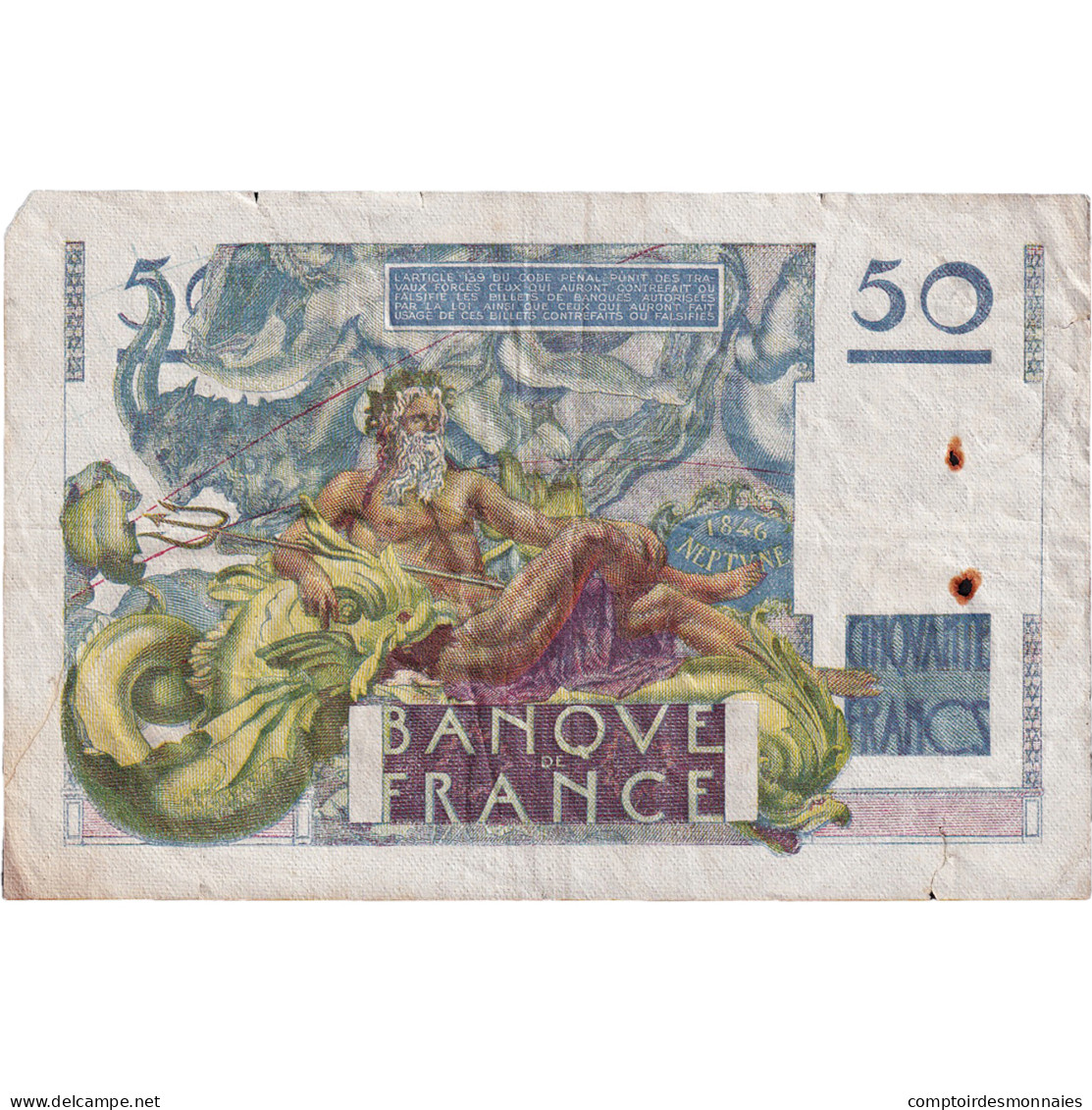 France, 50 Francs, 1947, Q.72, TB+, Fayette:20.8, KM:127b - 50 F 1946-1951 ''Le Verrier''