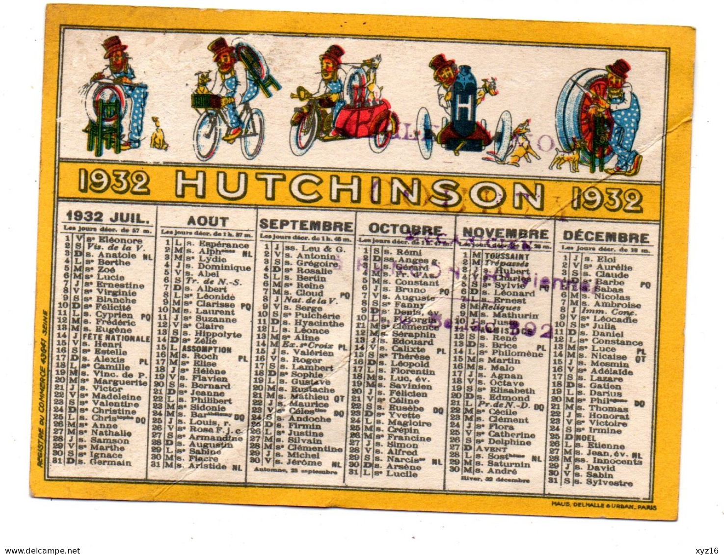 Calendrier HUTCHINSON 1932 - Petit Format : 1921-40