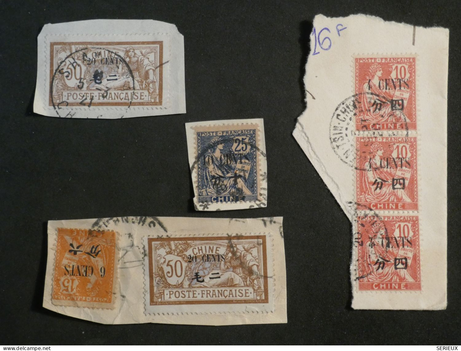 DD19 CHINA BUREAUX FRANCAIS  .  LOT  SUR FRAGMENTS   LETTRE  ENV. 1910 +BANDE DE TP  +AFFRANCH. INTERESSANT+++ - Used Stamps