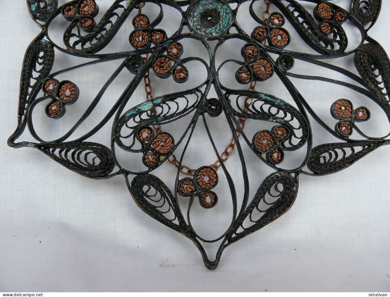 Vintage Wall Hanging Copper Plaque Albania Filigran #2054 - Ironwork