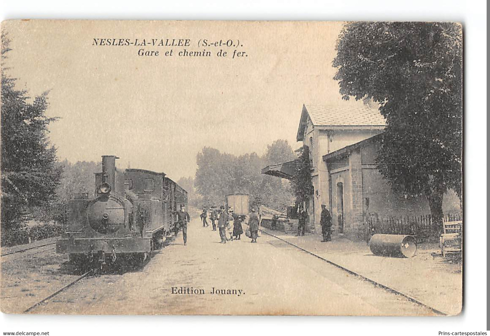 CPA 95 Nesles La Vallée La Gare Train Tramway - Nesles-la-Vallée