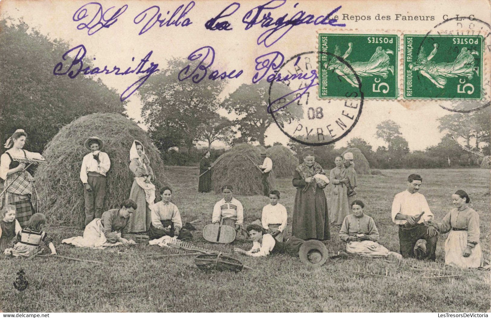 Métier - Le Repos Des Faneurs - Animé - Enafnts- Oblitéré 1908 - Carte Postale Ancienne - Landbouwers