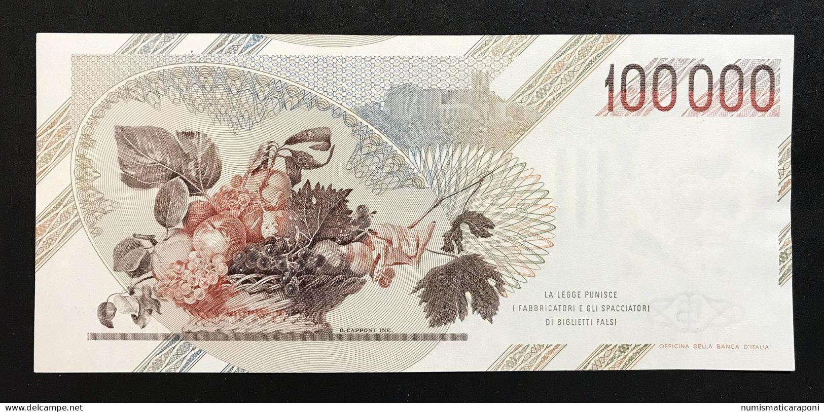 100000 Lire Caravaggio I° Tipo Serie F 1993 Sup/fds  Lotto.542 - 10000 Liras